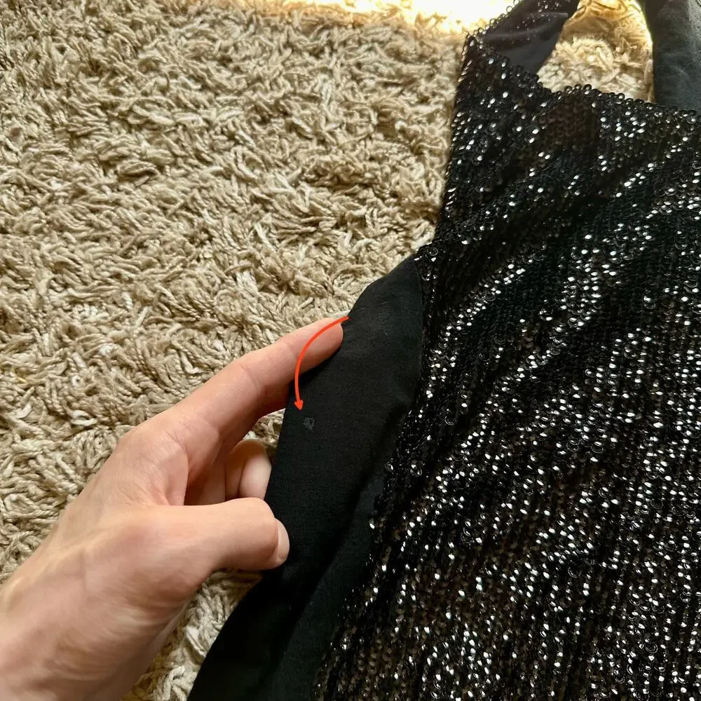 Black Tory Burch Sequin Sleeveless Pencil Dress Wool Nylon Women’s Size S